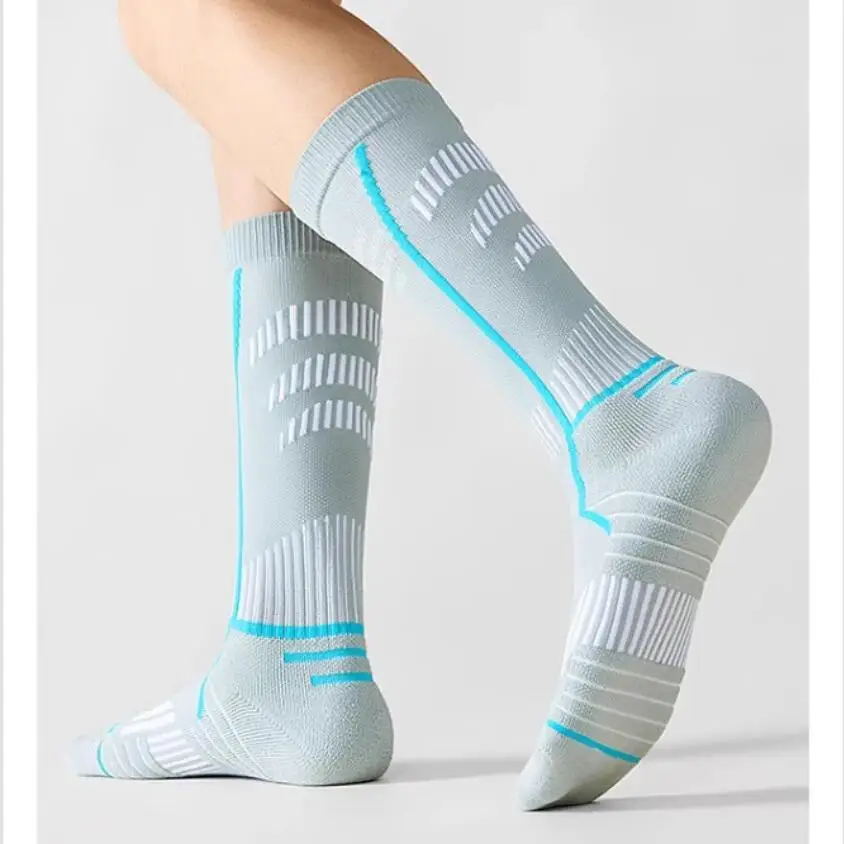 6prs Compression Men Sport Socks Elite Basketball Football Long Tube Knee Anti-Slip Thick Cushion Towel Bottom Training Sock