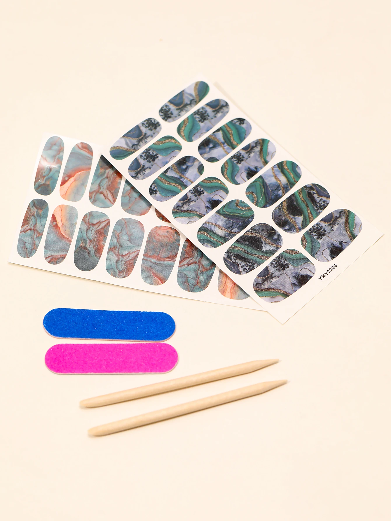 14pcs Salon-quality Nail Polish Stickers Waterproof Full Wrap Semi Cured Gel Nail Strips With Nail File Wooden Stick