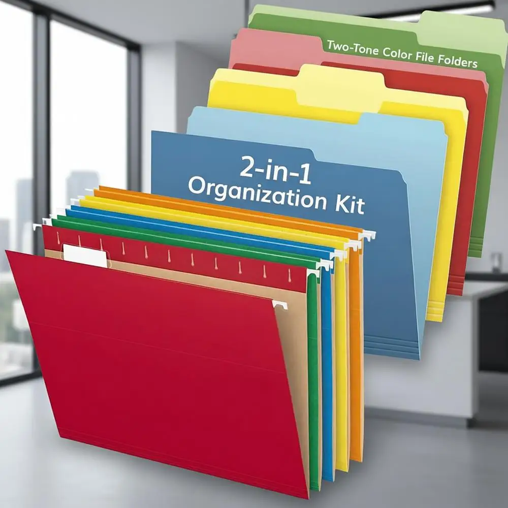 

Папки для документов из переработанных материалов, 25 штук, разные цвета — идеально подходят для шкафов, столов и домашних офисов