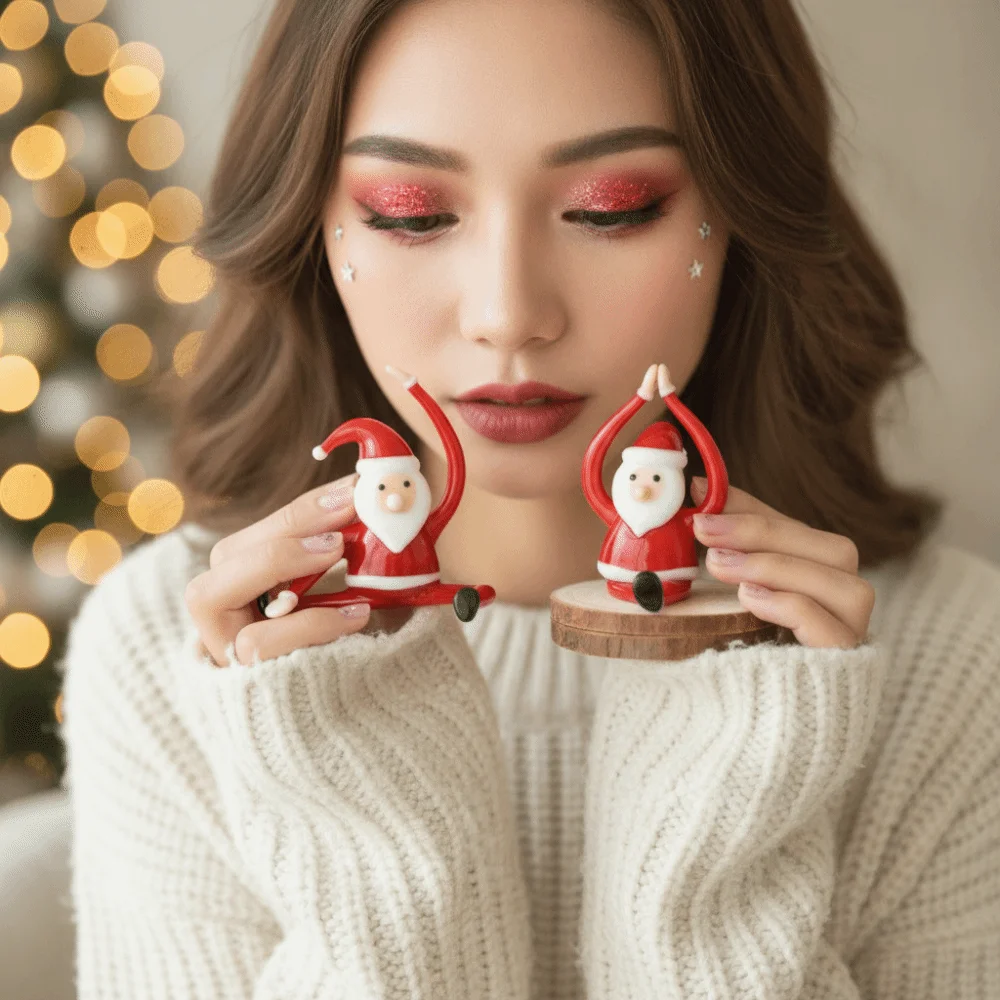 Handcrafted Glass Yoga Santa Glossy Lampwork Miniature Christmas Figurine Artistic Creative Cartoon Desktop Statue