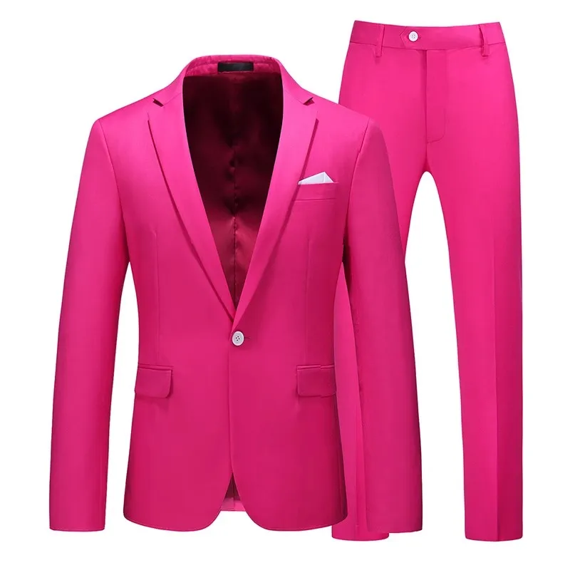 Men's plus size suit two piece one button solid color suit set. Top + pants, 18 colors to choose from