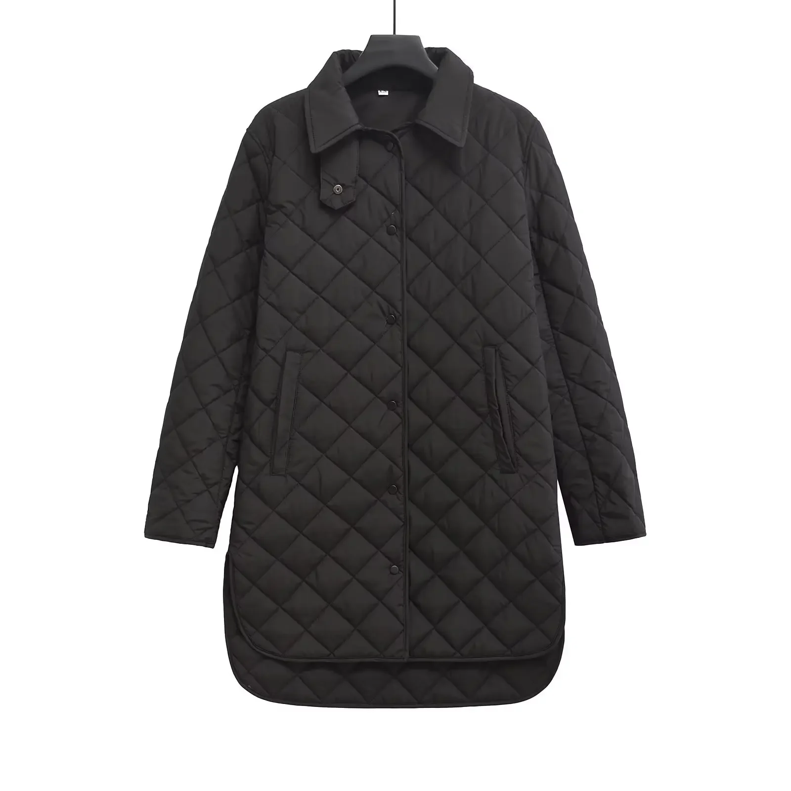 Autumn Women Quilted Water Long Jacket Long Sleeves Snap Buttons Coats Mid Long Jackets Female Outerwear