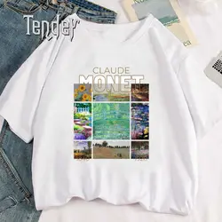 Claude Monet Design Print T Shirt Woman Oil Painting Short Sleeve O Neck Loose Tshirt Fashion Harajuku Shirt Summer Female