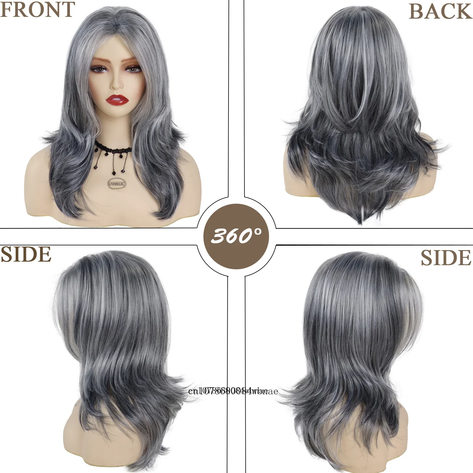 Grey Layered Long Synthetic Wigs with Bangs Silver Gray Wavy for Women Salt and Pepper Natural Looking Daily Use Heat Resistant image 4