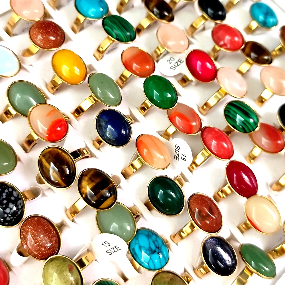 20 Stück fantastische Steinringe für Frauen, ovale Perlen, Großhandelsposten, Vintage-Ring, Party-Geschenk, Kristallschmuck – Detail 5