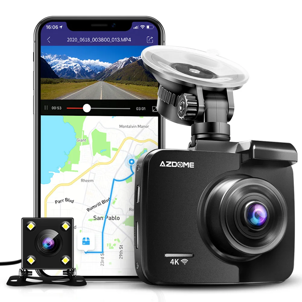 AZDOME GS63H Car Camera with Wifi GPS Front and Rear Dual Lens Night Vision Car Black Box Dash Cam 4K