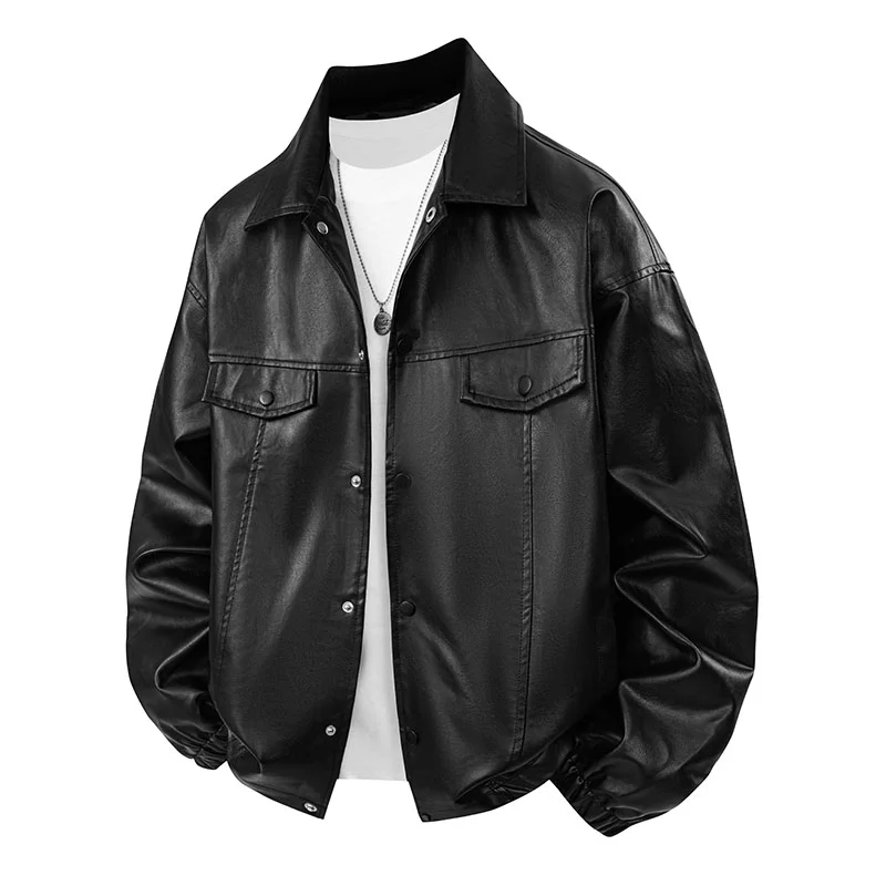 

Lapel American Retro Motorcycle Suit Button Solid Color Lantern Long-sleeved Top