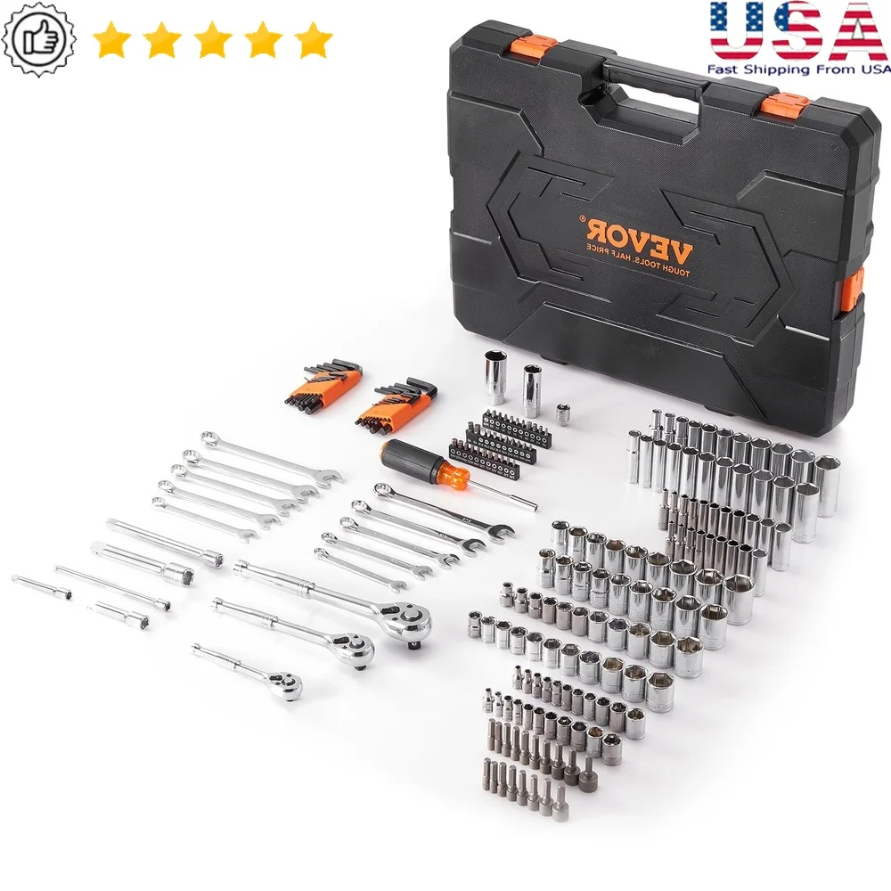 

205 Piece Rust Resistant Socket Wrench Set CR-V Chrome Vanadium High Torque Tool Kit with Portable Storage Box Repairs