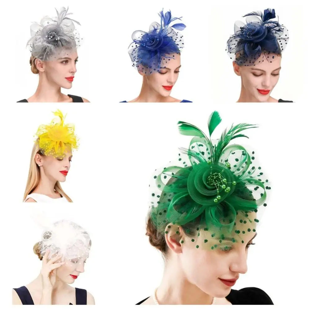 العروس غطاء الرأس الريش الفاسناتور قبعة هوب مشبك شعر رائعة حفلة شبكة رباط شعر زهرة شبكة أنيقة العروس غطاء الرأس #2