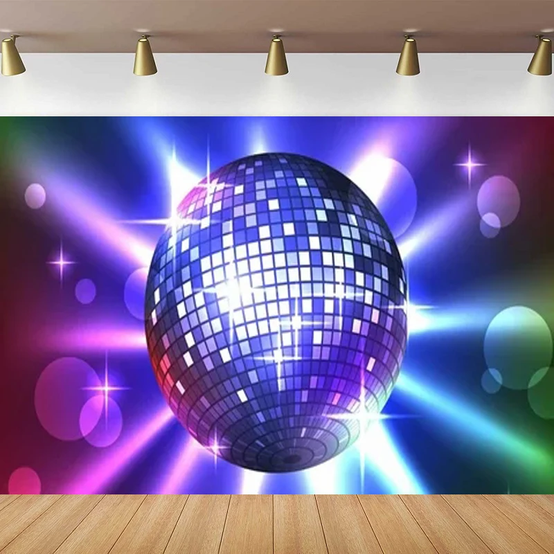 Disco Ball Photography Backdrop For Shiny Neon Lights Ball Popular Musical Dancer DJ Theme Background Birthday 70s 80s Party