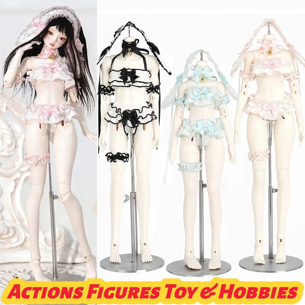 1/6 1/4 1/3 Spitzen-Kaninchenanzug, süße Dessous-Kleidung mit Kopfbedeckung und Beinband für 68 70 75 Uncle BJD Puppen, Modellspielzeug