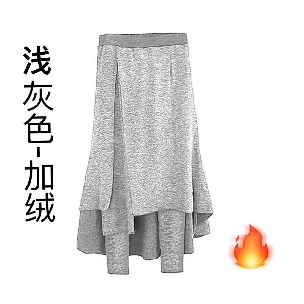 Pants Women 2025 Casual New Autumn Winter Irregular Fake two-piece Thickened Fleece Warm Skirts Pants high-waisted Long Pants