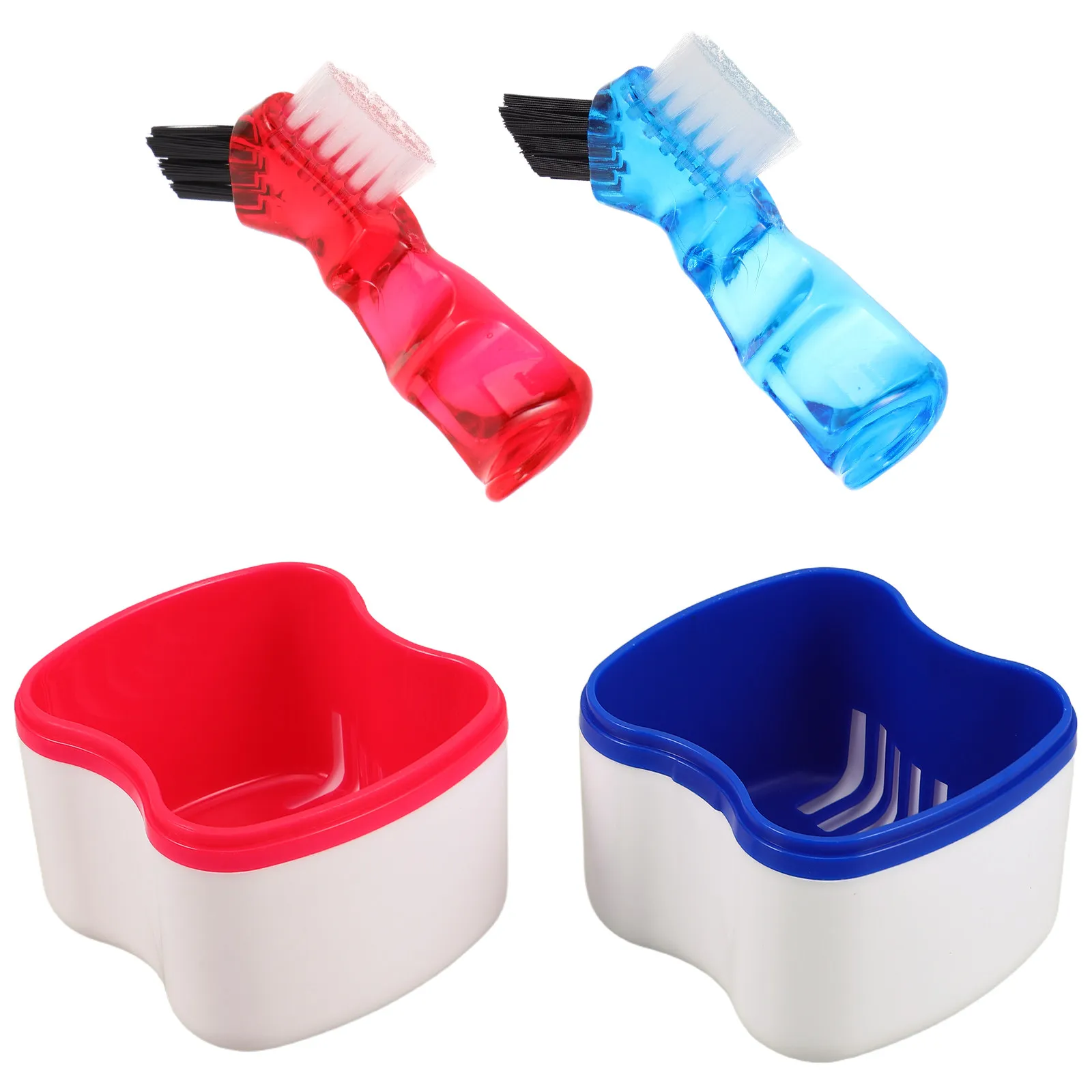 2Pcs Retainer Brush Set Denture Cleaner European Shape Storage Box Holder Bath Case Oral Care Travel Home