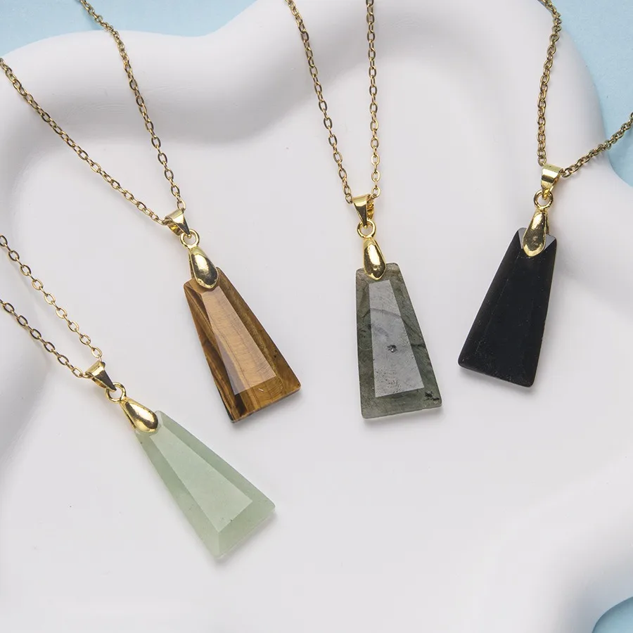 Natural Stone Pendant Jewelry Making DIY Necklace Earrings Accessories Gift Trapezoid Shape Safe Luck Tag Natural Stone Necklace