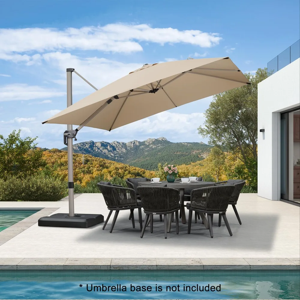 

10' X 10' Patio Umbrella, Champagne Square Cantilever Umbrella, Adjustable Offset Hanging Umbrella with Aluminum Handle