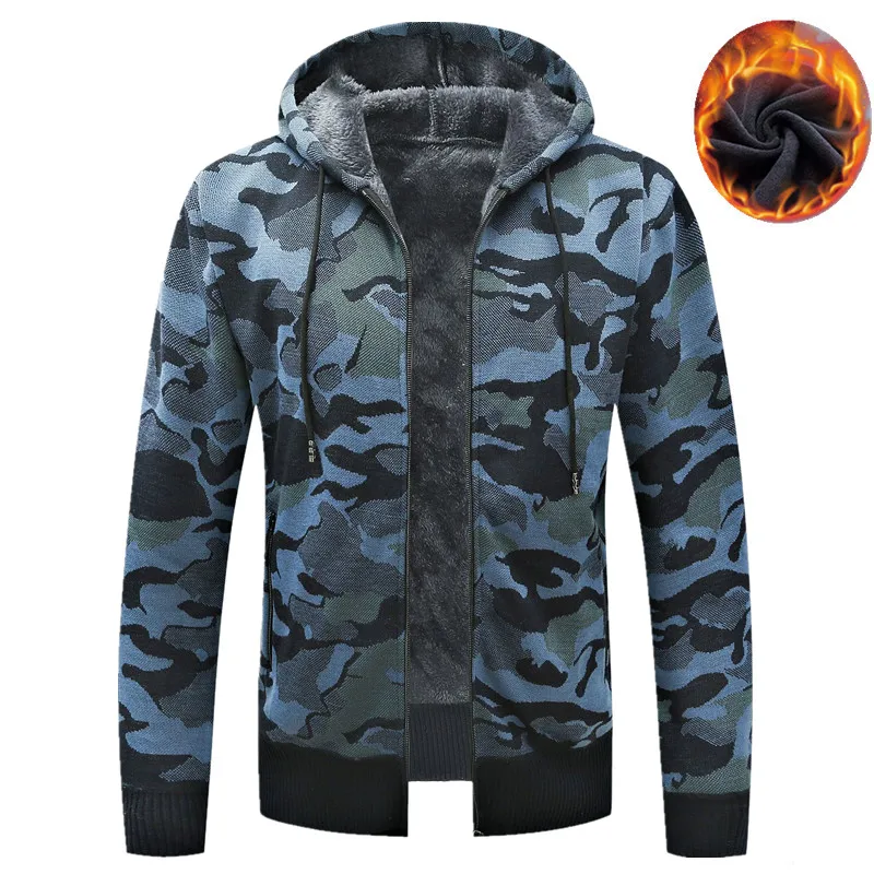 Y2K Harajuku Fashion Zip Up Camouflage Hooded Cardigan Sweater Jackets Mens Autumn Winter Plus Flannel Knitted Sweater пуловер