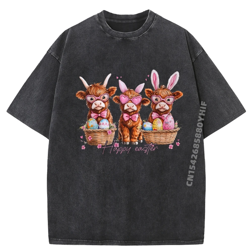 

Happy Easter Men Clothing Graphic T-Shirts Mens Fashion Washed Tshirts Harajuku Funny Printed Clothes
