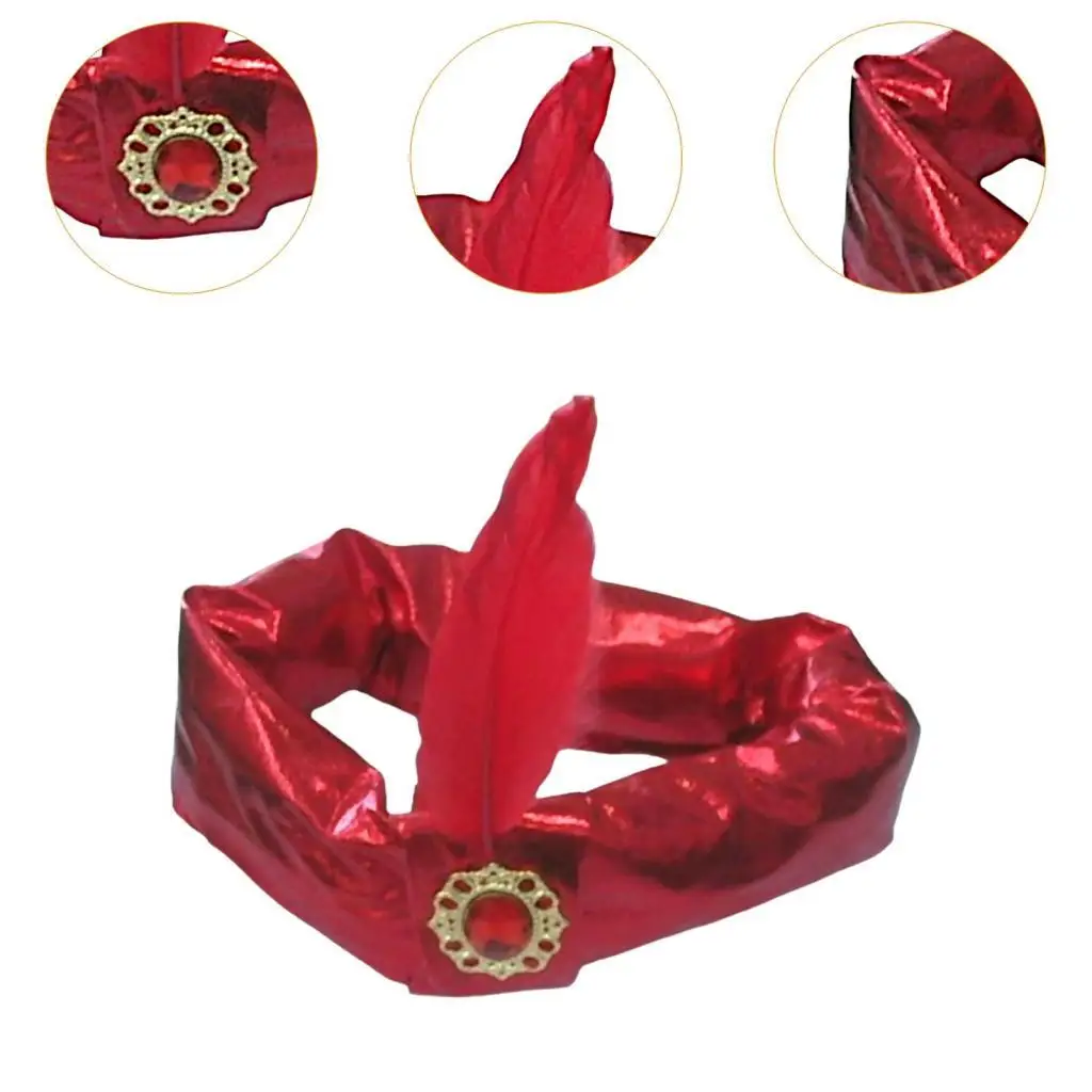 Indische Sultan Turban Hüte Unisex verdrehte plissierte ethnische Hüte mit Feder Sultan