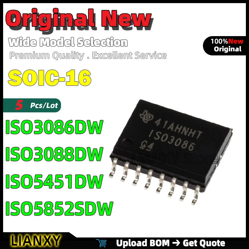 

5pcs SOIC-16 ISO3086DW ISO3088DW ISO5451DW ISO5852SDW Digital Isolator New Original
