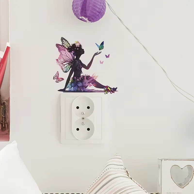 1pc Butterfly Fairy Switch Sticker, Dreamy Butterfly Fairy Decorative Wall Sticker, Home Decoration, Self Adhesive and Removable