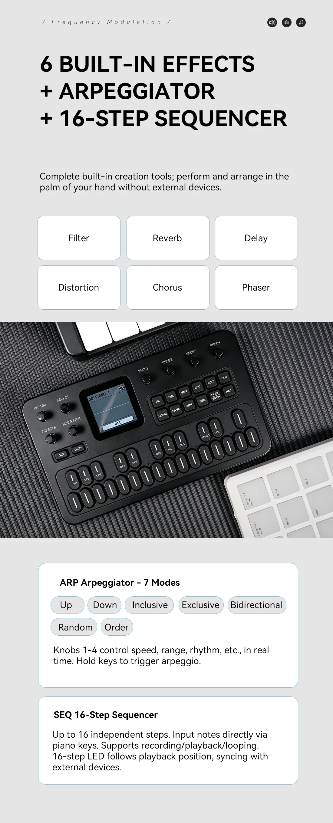 M-VAVE FM-1 (SK15)  Black Sound Module with Keyboard – 6 Operators, 32 Algos, 128 Presets, Arpeggiator, Built-in Speaker, 251g