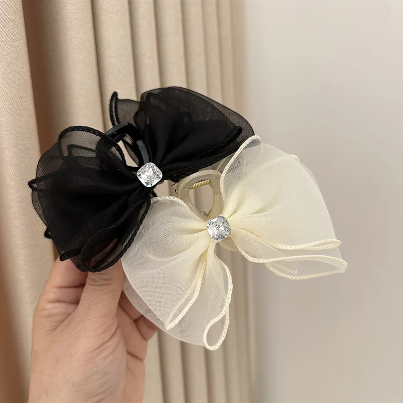 Woman Large Two Side organza Bow Diamond Hair Claws Lady Hairpins Hair Accessories Girls Versatile Hair Clips Headwear Barrettes