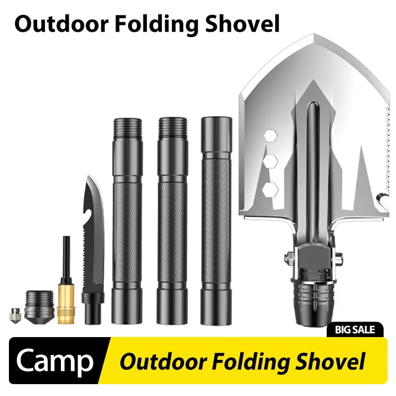 Outdoor Folding Shovel Camping Wilderness Survival Car Equipment Multifunctional Portable Shovel Thickened Sapper Shovels