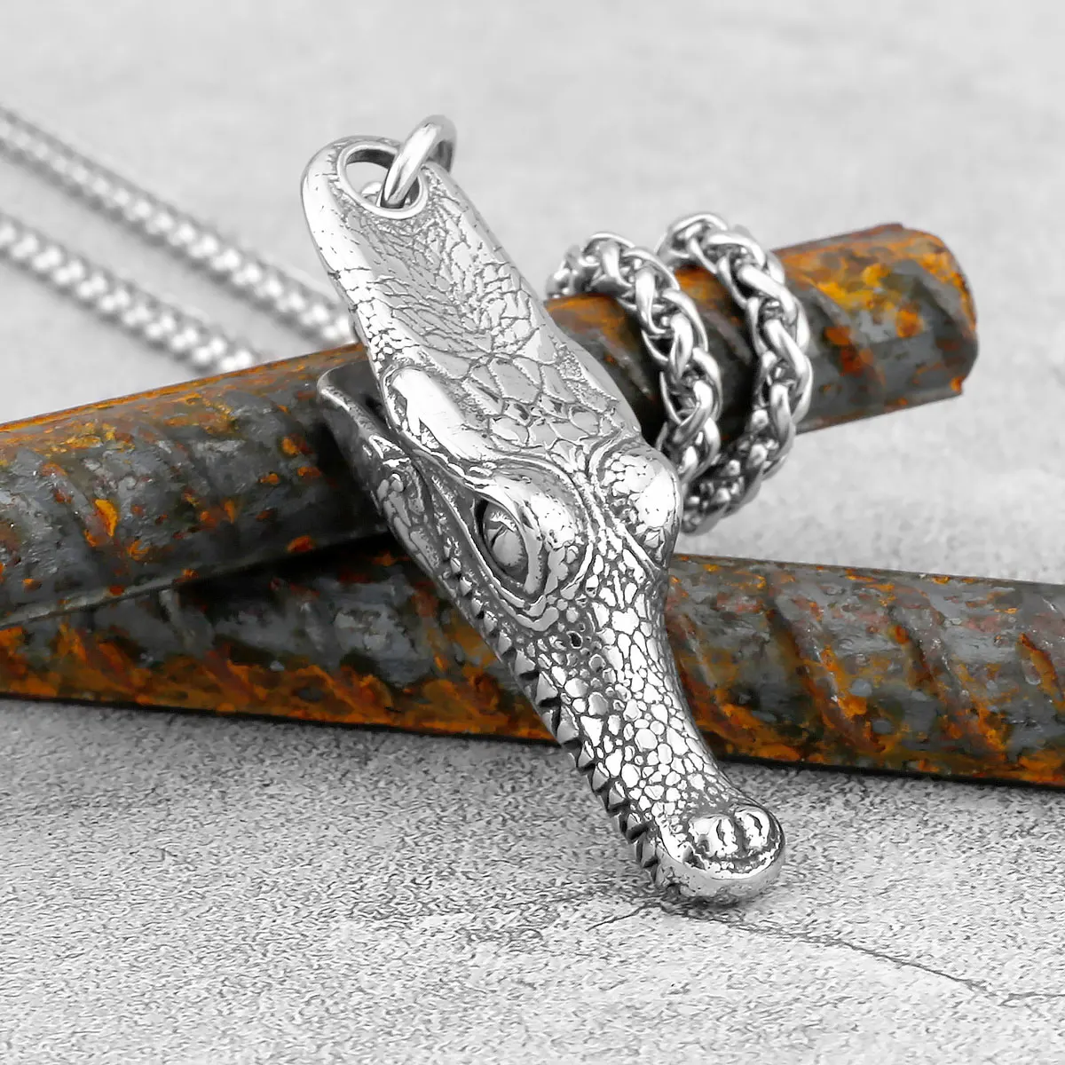 316L Stainless Steel Men's Domineering Design Animal Crocodile Necklace Nordic Vintage Amulet Pendant Scandinavian Odin Jewelry