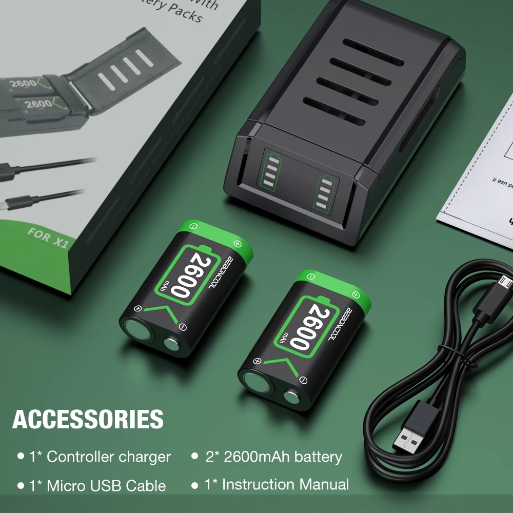 Beboncool 2x2600 mah wiederauf ladbarer Akku für Xbox-Serie x | s/xbox one/s/x/xbox One-Controller-Ladegerät für Xbox