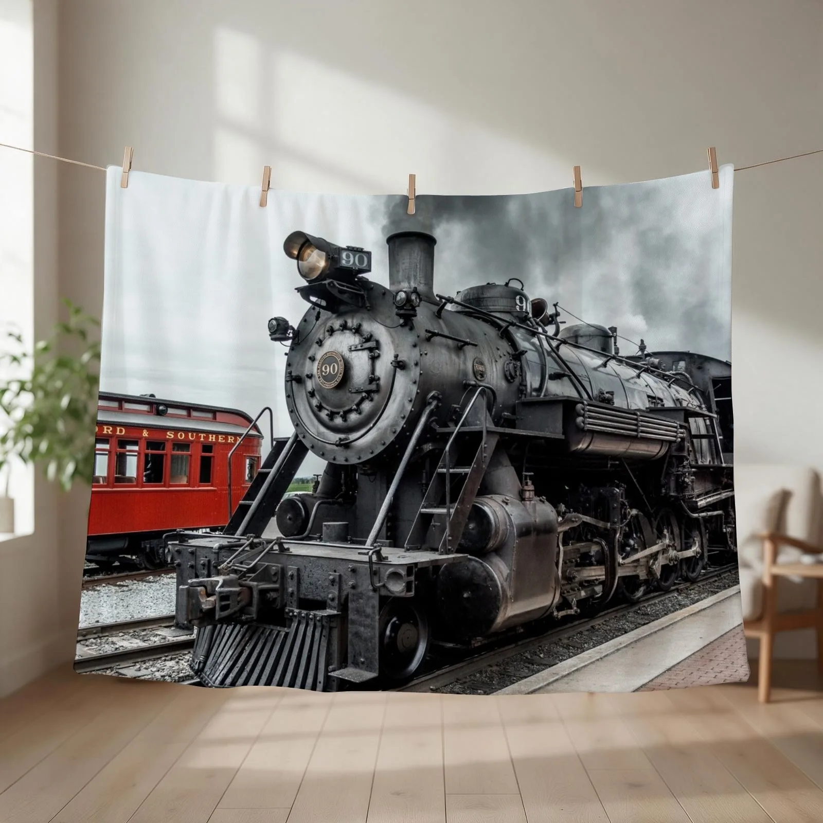 Strasburg Locomotive Throw Blanket couch cozy soft plush fuzzy picnic outdoor blanket