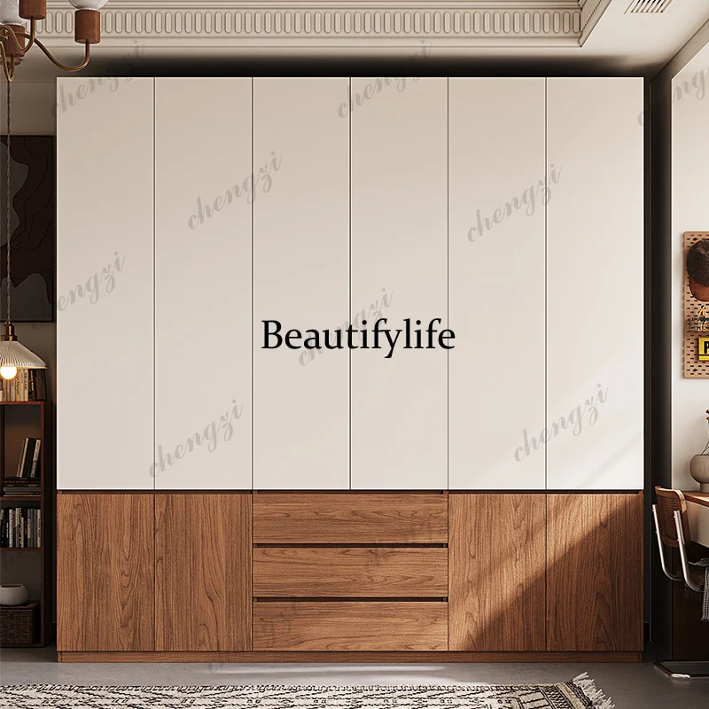 Solid wood household bedroom door to top segmented handle-free modern simple high-end wardrobe storage cabinet