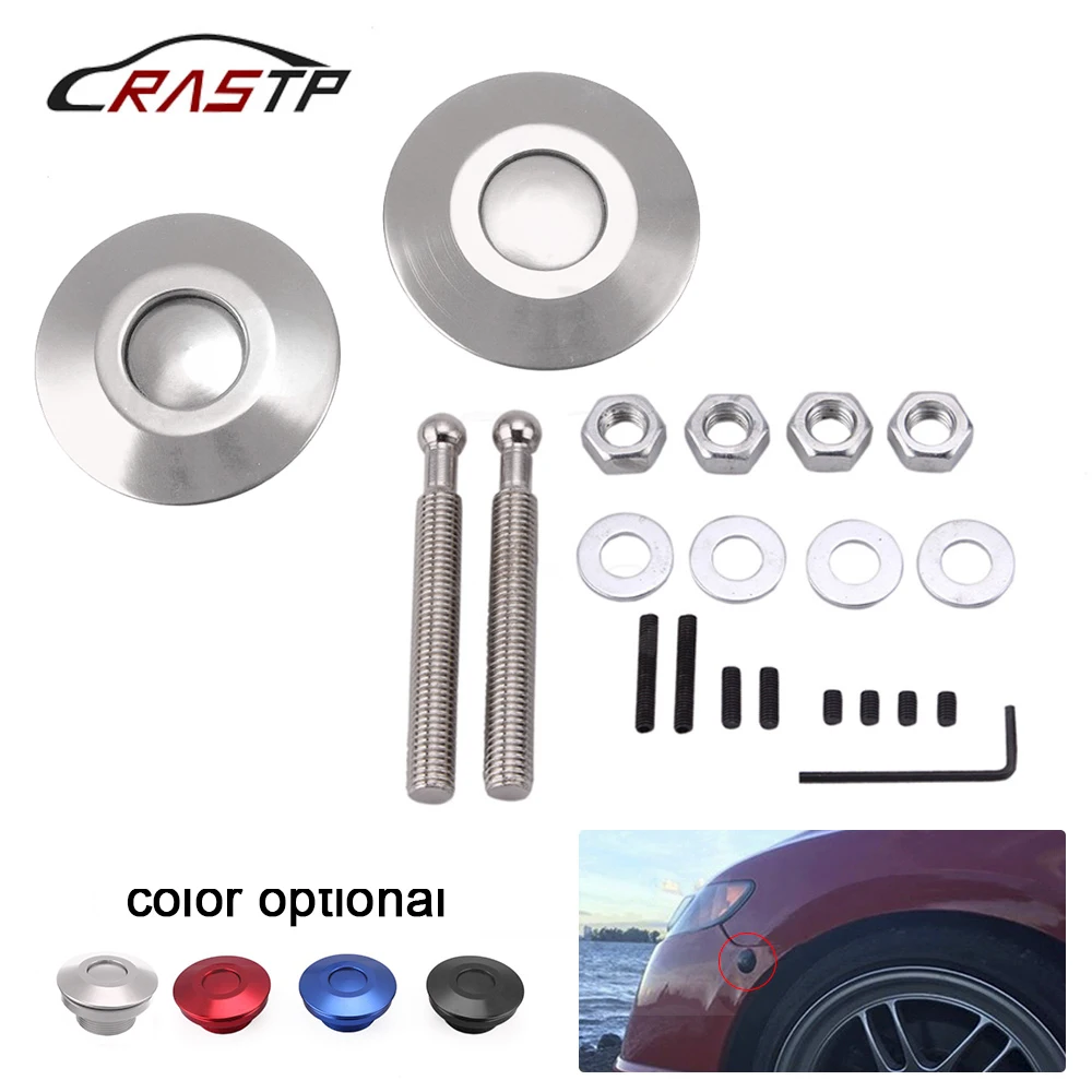 RASTP-Push Button Billet Hood Pins Lock Clip Kit Engine Bonnets Lock Car Quick Latch RS-ENL008