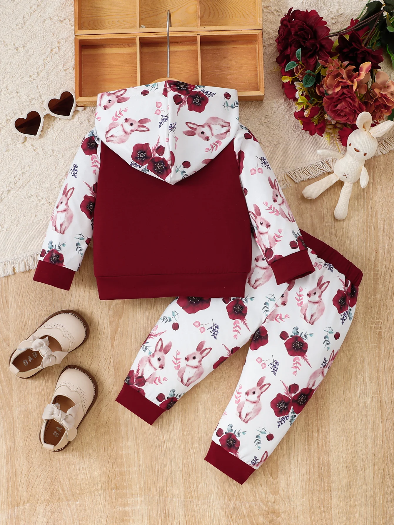 Baby Toddler Long Sleeve Hoodie Set Stripe Elephant Print European Style Two-Piece Suit with Pockets Decorative Hat