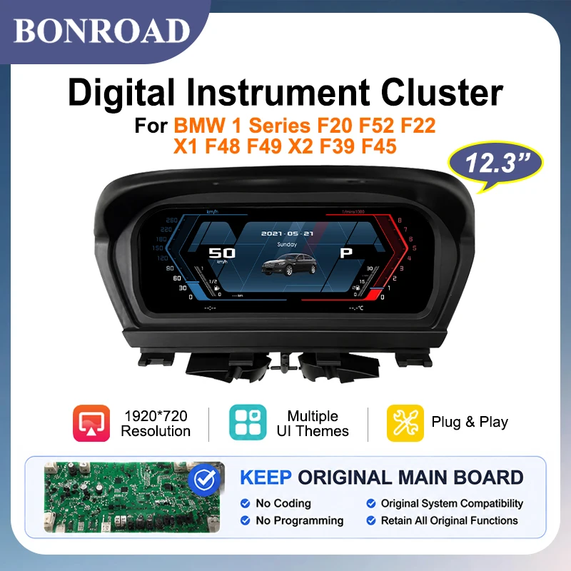Tableau de bord numérique BONROAD pour BMW Série 1 F20, Série 2 F22, X1 F48 F49, X2 F39 F45, écran LCD de tableau de bord virtuel, affichage du compteur de vitesse, compteur numérique de voiture