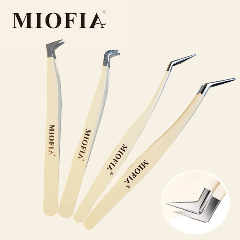 Pinzas de extensión de pestañas MIOFIA, maquillaje de pestañas de acero inoxidable, pinzas multifuncionales 3D, pinzas portátiles, herramientas de maquillaje