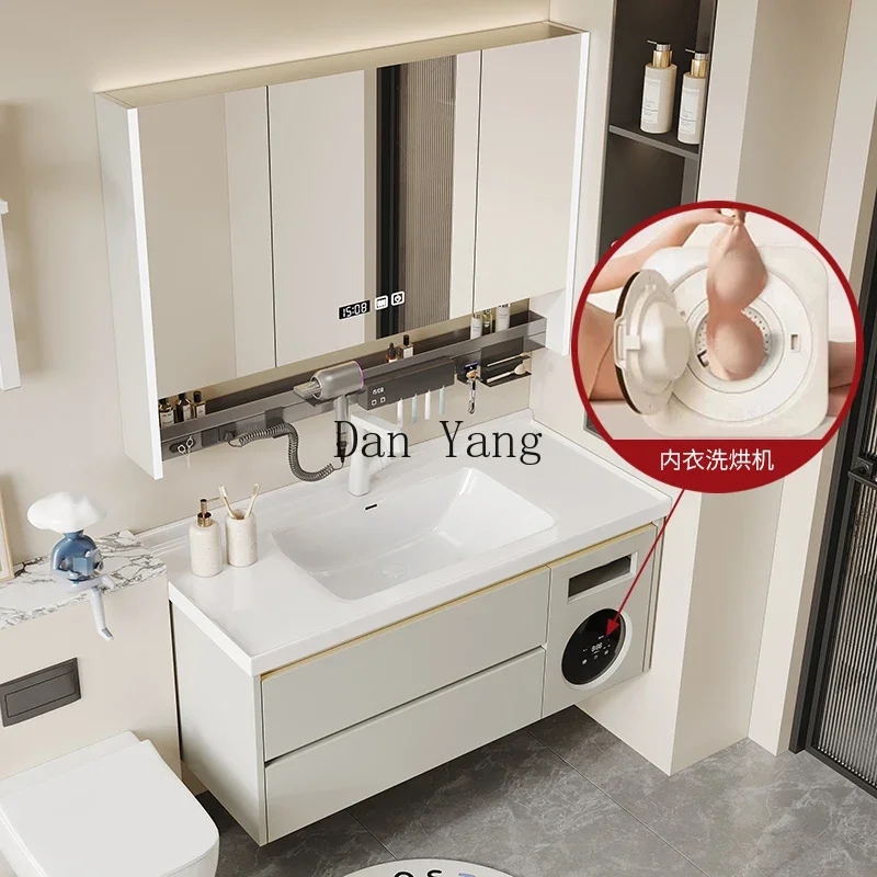 YJ bathroom bathroom cabinet ceramic integrated basin intelligent elution drying machine solid wood washing table hand and face