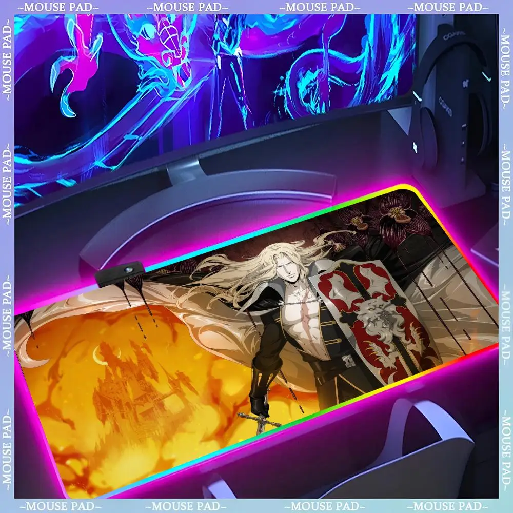 Castlevania anime   Mouse Pad RGB Keyboard Cover Desk-mat Colorful Surface Waterproof Multi-size World Computer GamerMause pads