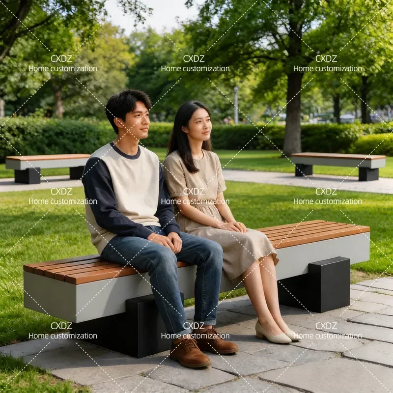 Outdoor Rectangular Resting Stool Indoor Simple Sitting Bench Wrought Iron Chair for Park Corridor Reception Waiting Area