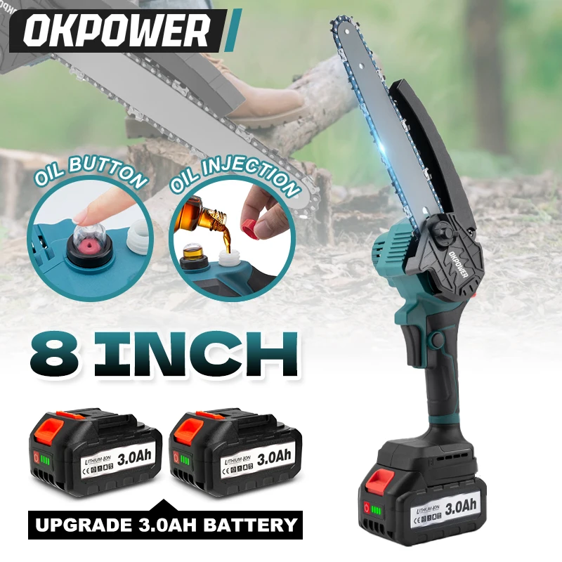 8 Inch Brushless Electric Saw Automatic Oiler Handheld Garden Pruning Cordless Chainsaw Woodworking Tool for Makita 18V Battery