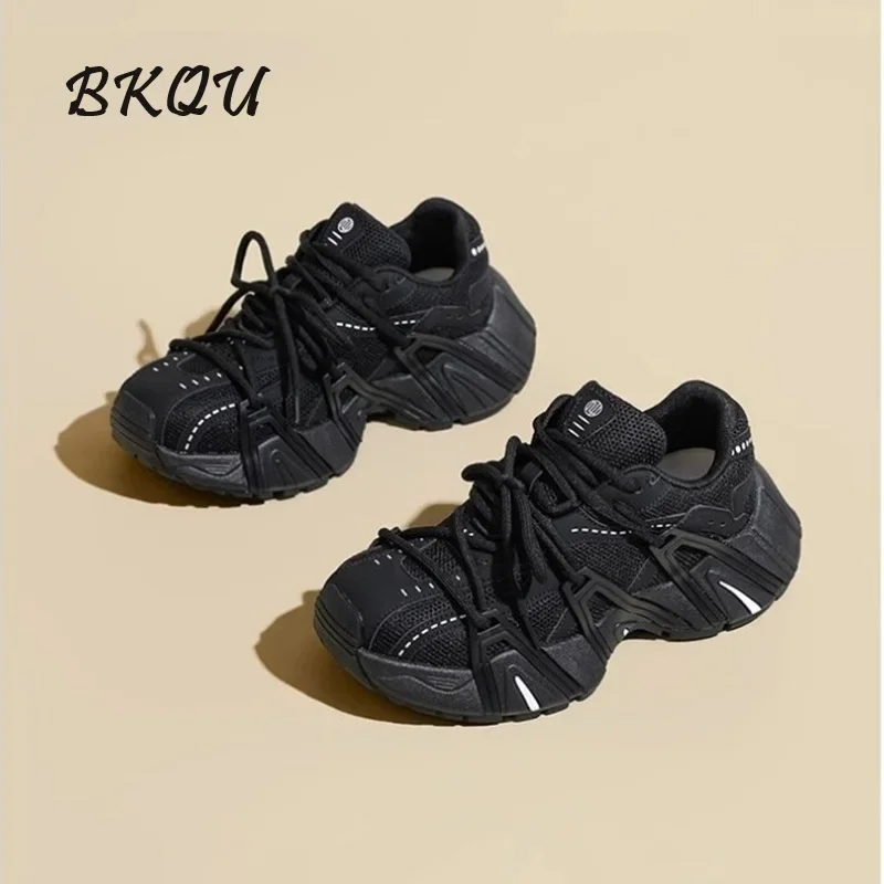 BKQU Father Shoes Cross Matching Color Tie Women 2024 Autumn New Ins Tide Thick Sole Fashion Casual Sports Shoes All The Match