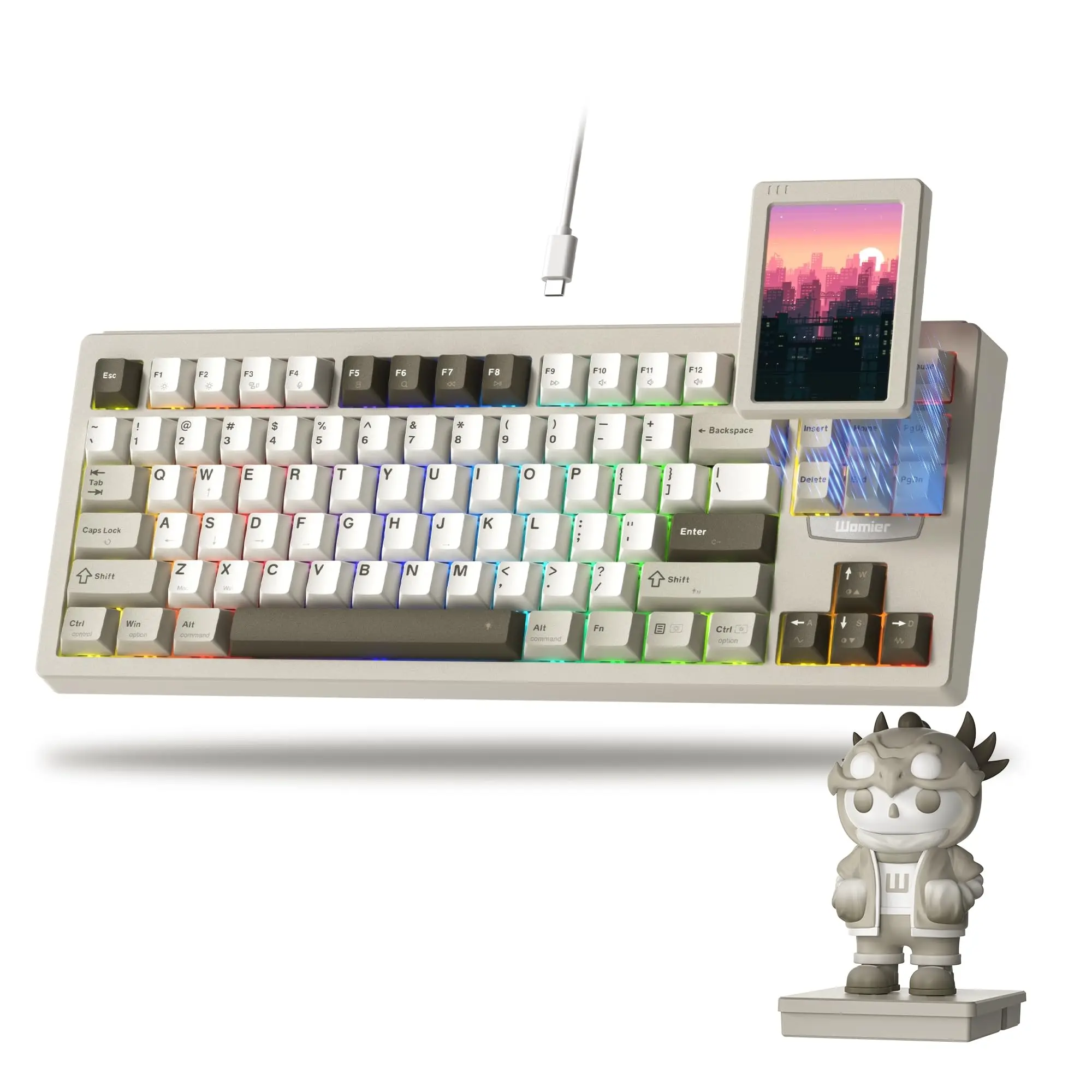 Womier DUO87 Mechanical Gaming Keyboard with Detachable Smart Touch Screen Display Wired Custom RGB Keyboard for Windows PC&Mac