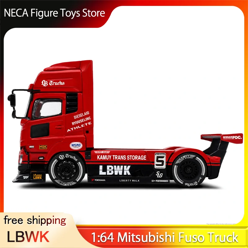 

Gcd 1:64 Lbwk Co-Branded Mitsubishi Super Silhouette Truck Red And Black Container Tractor Alloy Car Model Ornament Collection