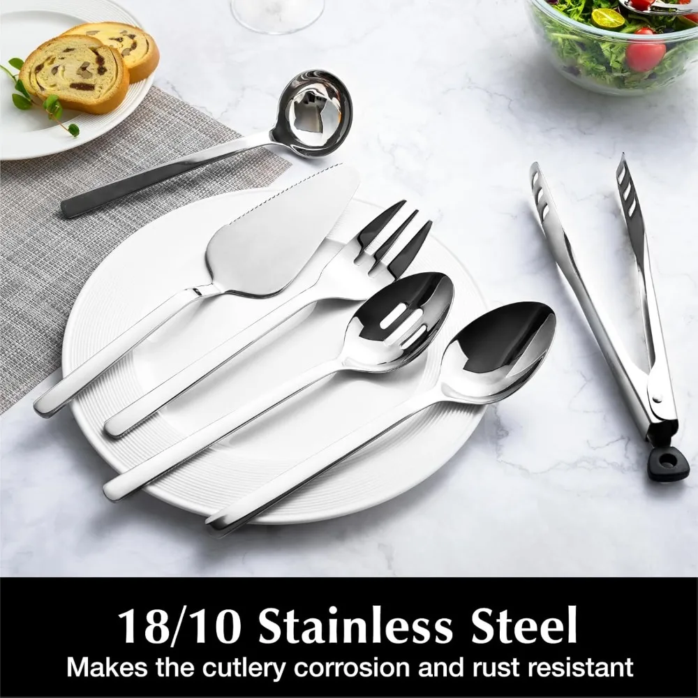 KINGSTONE Large Hostess Serving Utensils Sets,18/10 Stainless Steel Heavy Duty 10inch Serving Spoons,Slotted Spoons