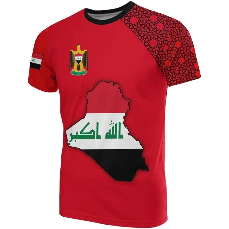 IRAQ Men's T-Shirt Summer Short Sleeve IQ National Emblem Flag 3D Print Fashion Crew Neck Pullover Shirt Men's Clothing GYM Tops