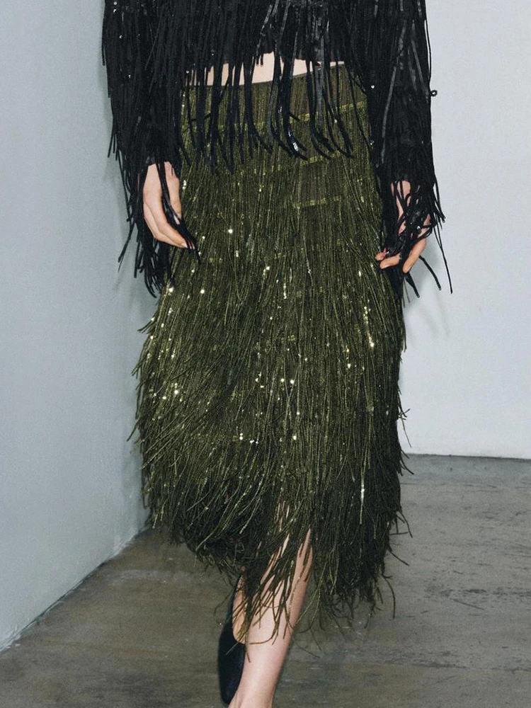 

Женская однотонная макси-юбка, универсальная весенне-осенняя свободная лоскутная юбка с кисточками, праздничная мода, элегантная простая женская юбка, уличная одежда