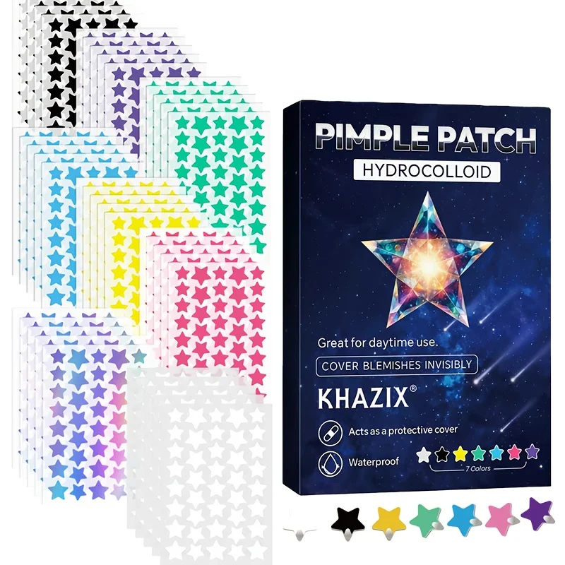 Parche hidrocoloide para acné, parche para acné en forma de estrella colorido y divertido, hipoalergénico y resistente al agua, 320/1920 Uds.