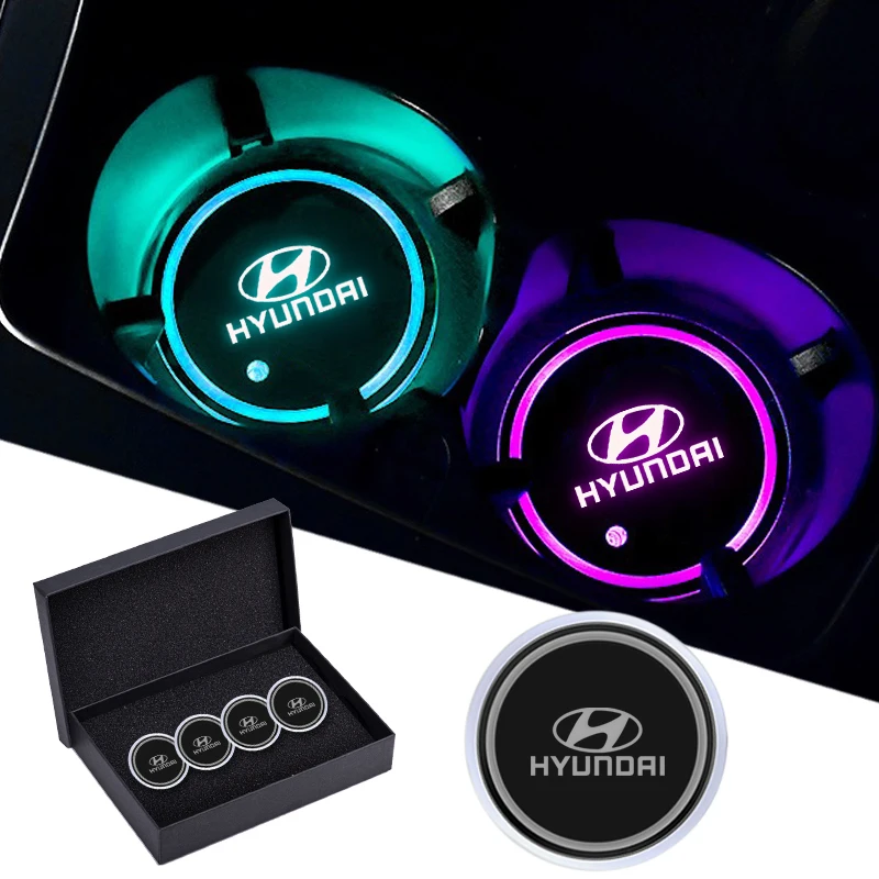 

1/2pcs Car Coasters with 7 Colors Changing Light For Hyundai I10 I20 I30 I40 IX20 IX35 Tucson Solaris Accent Azera Accessories