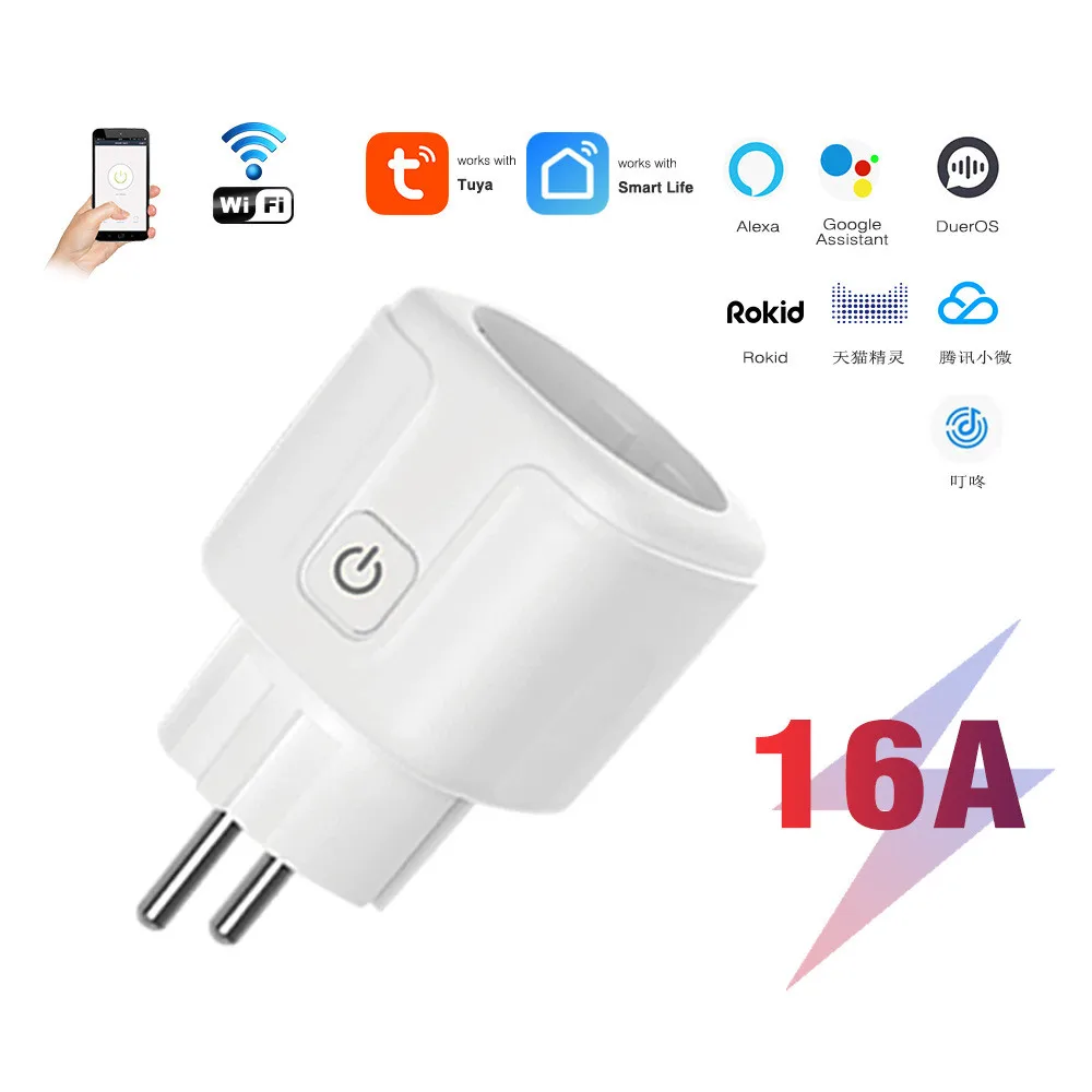 Wifi Smart Plug EU 16/20A Multi-Function Wireless App Voice Remote Control Socket Works with Tuya APP Google Home AC220-240V