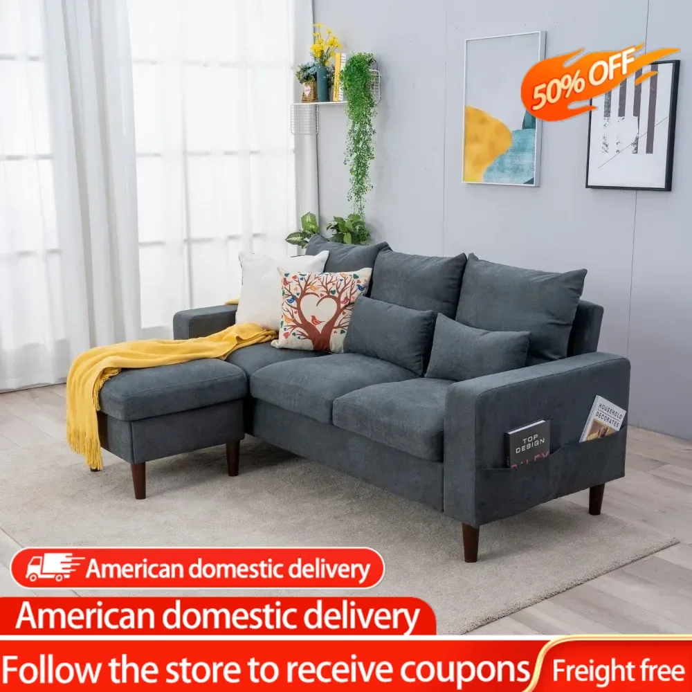 3 Seater Sofa with Ottoman Footstool Sofa Set, L Shape Corner Convertible Chaise Sofa,195 cm Couch Furniture for Living Room