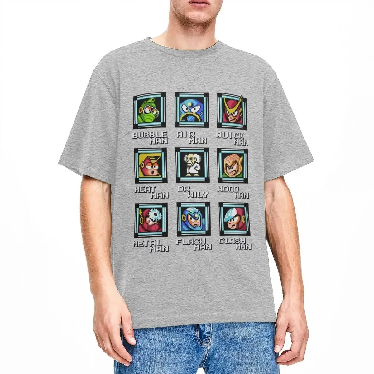 Men Women\'s NES Retro Video Game Mega Man Bosses T Shirt Accessories Megaman Gaming Cotton T-shirt Clothes Awesome Tee Shirt